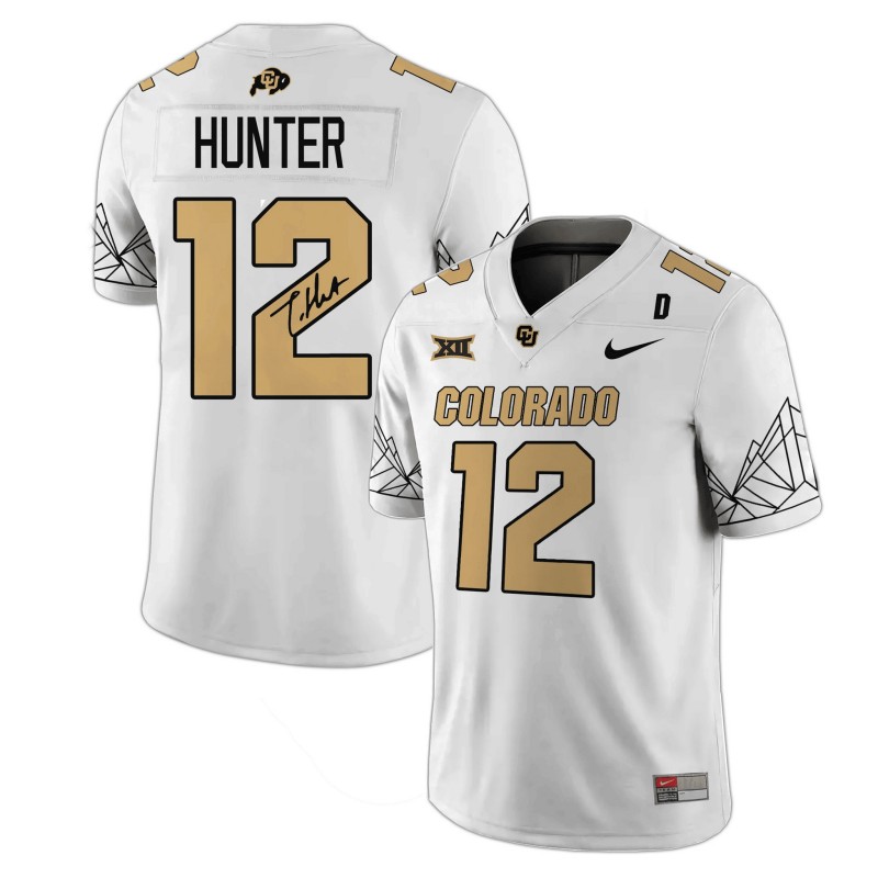 Men's Nike Colorado Buffaloes #12 “Heisman Travis Hunter” With Signature and Big 12 XII Patch Limited Stitched Replica Jersey White