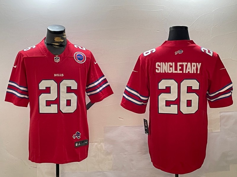 Men's Buffalo Bills #26 Devin Singletary Red With Team and State Map Patch Vapor Limited Stitched Football Jersey