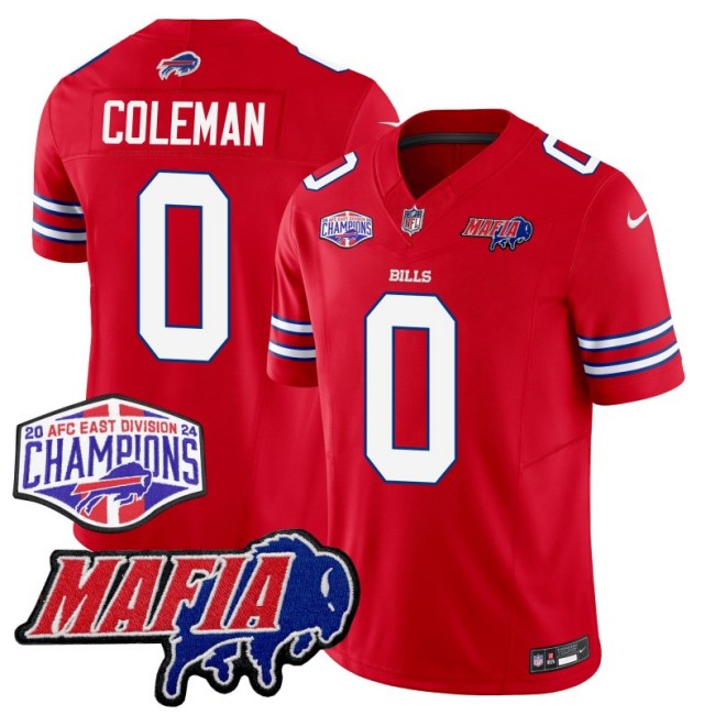 Men's Buffalo Bills #0 Keon Coleman Red With Bills Mafia and 2024-25 AFC East Championship Patch Nike F.U.S.E. Vapor Limited Stitched NFL Jersey