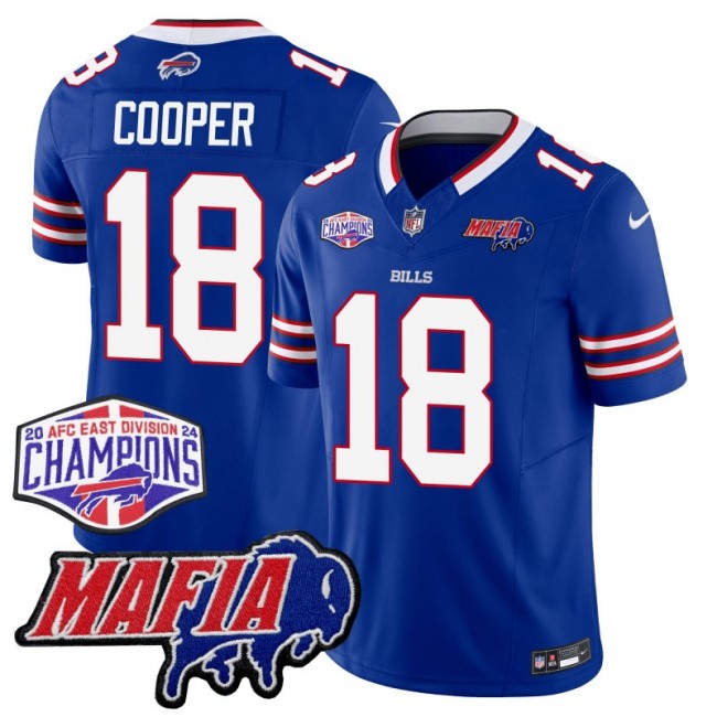 Men's Buffalo Bills #18 Amari Cooper Royal With Bills Mafia and 2024-25 AFC East Championship Patch Nike F.U.S.E. Vapor Limited Stitched NFL Jersey