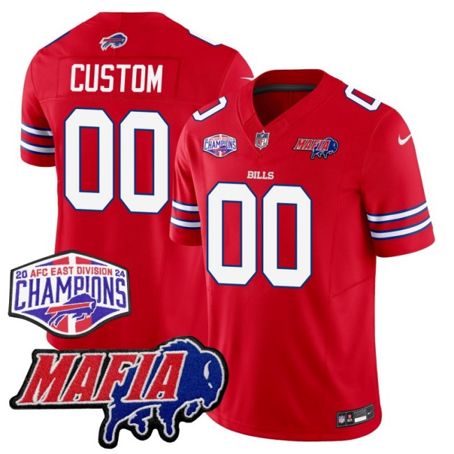 Men's Nike Customized Buffalo Bills Red With Bills Mafia and 2024-25 AFC East Championship Patch F.U.S.E. Vapor Limited Stitched NFL Jersey