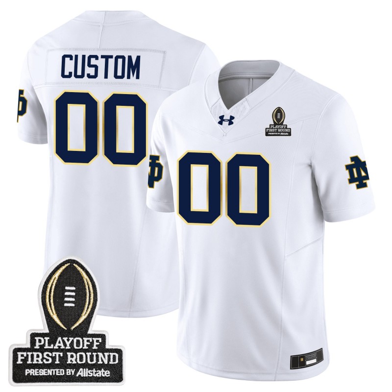 Nike Men's Youth Customized Notre Dame Fighting Irish White With 2025 CFP First Round Patch College Football Vapor Limited Stitched Jersey