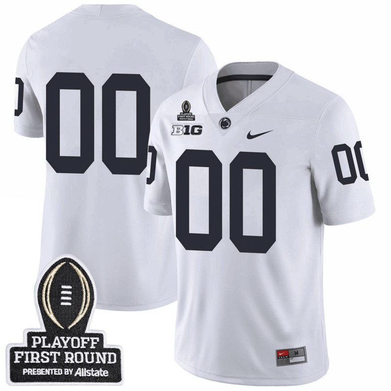 Men's Youth Customized Penn State Nittany Lions White With 2025 CFP First Round Patch College Football Vapor Limited Stitched Jersey