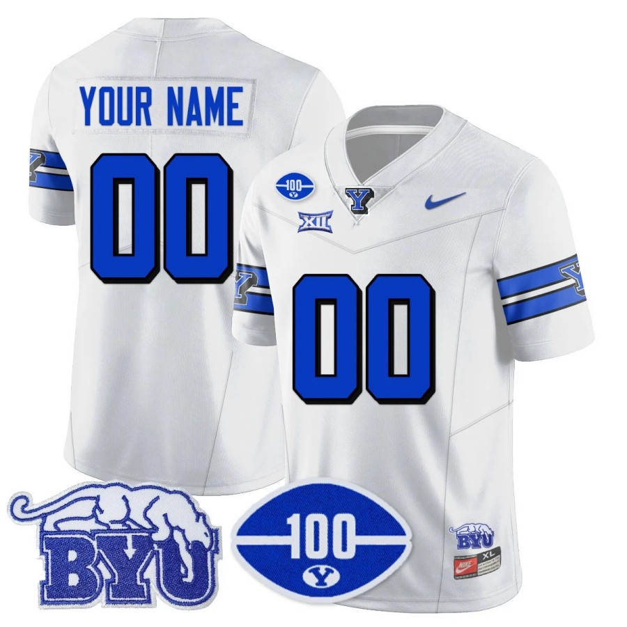 ACTIVE PLAYER Name Or Number Custom Nike BYU Cougars 100th Season Throwback Vapor Limited Stitched College Football Jersey White