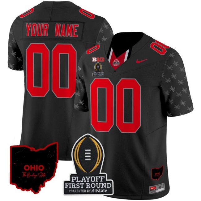 Customized Nike Ohio State Buckeyes 2024 Playoff First Round and State Map Patch F.U.S.E. Vapor Limited College Football Stitched Jersey Black