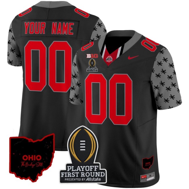 Customized Nike Ohio State Buckeyes 2024 Playoff First Round and State Map Patch F.U.S.E. Vapor Limited College Football Stitched Jerseys Black