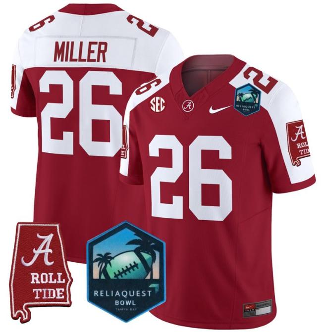 Men's Nike Jam Miller Jersey #26 Alabama Crimson Tide 2025 ReliaQuest Bowl Patch F.U.S.E. Vapor Limited Stitched College Football Crimson Alternate