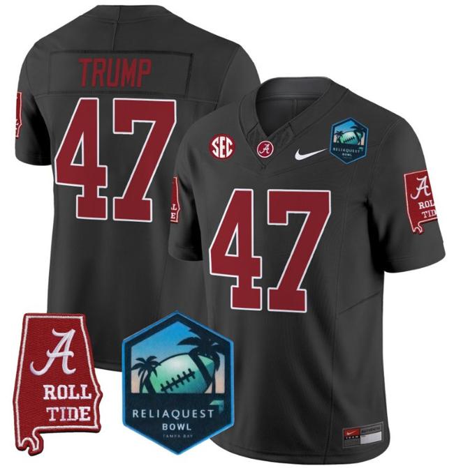 Men's Nike Donald Trump Jersey #47 Alabama Crimson Tide 2025 ReliaQuest Bowl Patch F.U.S.E. Vapor Limited Stitched College Football Black