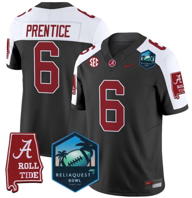 Men's Nike Kobe Prentice Jersey #6 Alabama Crimson Tide 2025 ReliaQuest Bowl Patch F.U.S.E. Vapor Limited Stitched College Football Black Alternate