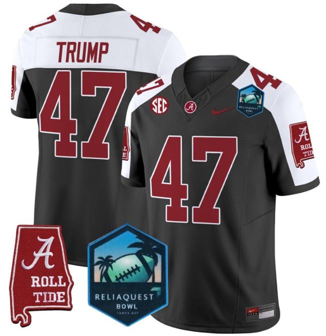 Men's Nike Donald Trump Jersey #47 Alabama Crimson Tide 2025 ReliaQuest Bowl Patch F.U.S.E. Vapor Limited Stitched College Football Black Alternate