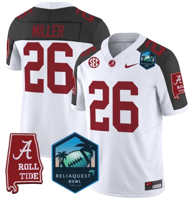 Men's Nike Jam Miller Jersey #26 Alabama Crimson Tide 2025 ReliaQuest Bowl Patch F.U.S.E. Vapor Limited Stitched College Football Inverted