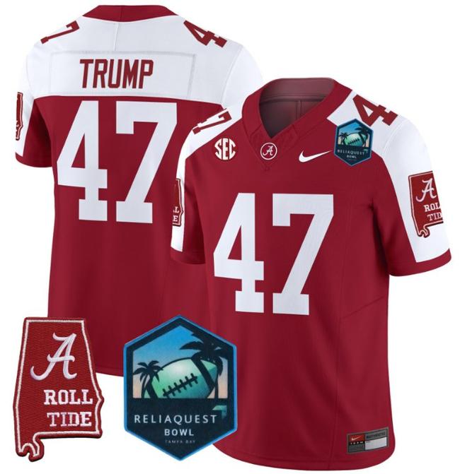 Men's Nike Donald Trump Jersey #47 Alabama Crimson Tide 2025 ReliaQuest Bowl Patch F.U.S.E. Vapor Limited Stitched College Football Crimson Alternate