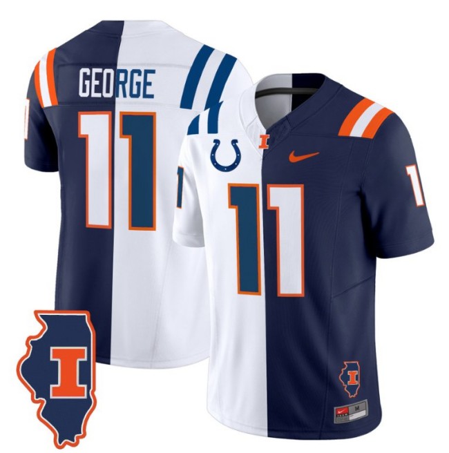 Men's Nike Jeff George Jersey #11 Illinois Fighting Illini Split FUSE Vapor Limited College Football