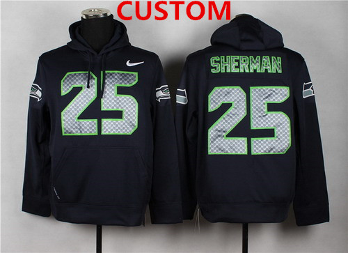 Custom Nike Men's Seattle Seahawks Navy Blue Hoodie