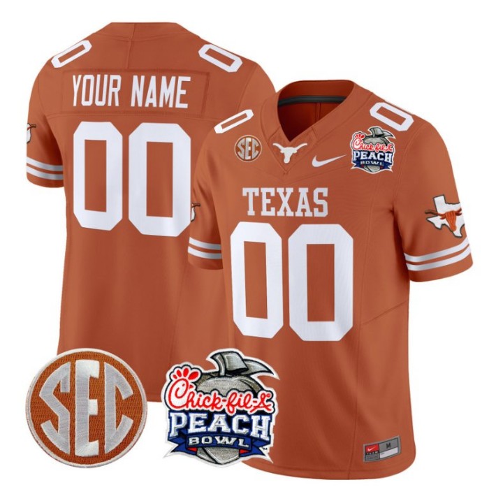 Custom Texas Longhorns Jersey Peach Bowl Patch Vapor Football Texas Orange