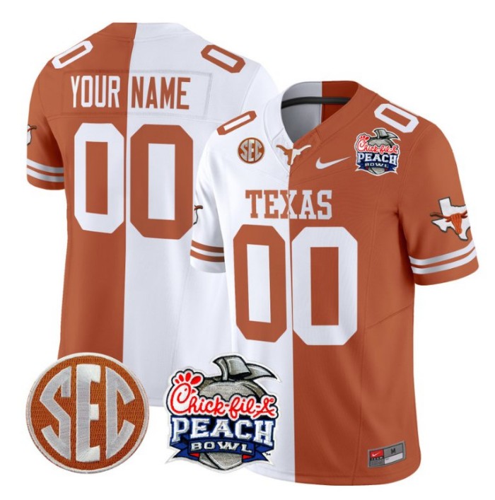 Custom Texas Longhorns Jersey Peach Bowl Patch Vapor Football Split