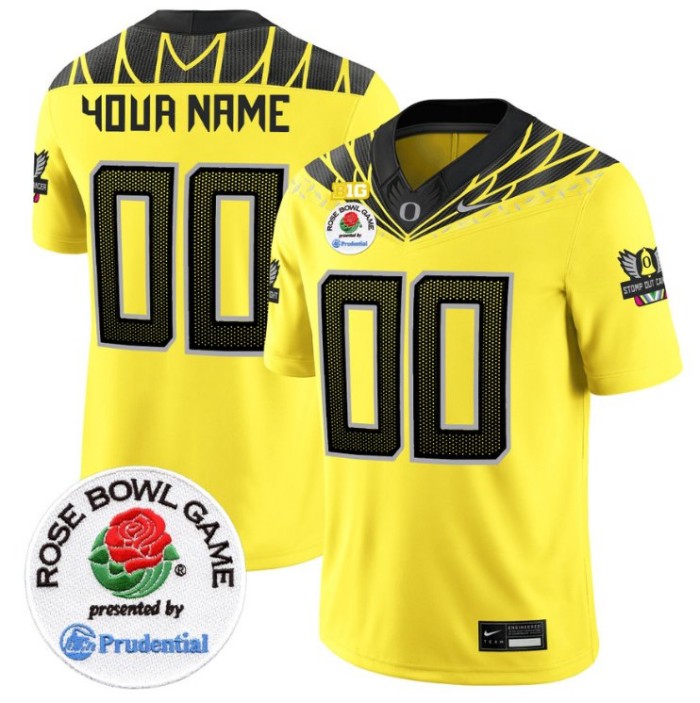 Custom Oregon Ducks Jersey Rose Bowl Patch Vapor Limited V2 Stitched Yellow