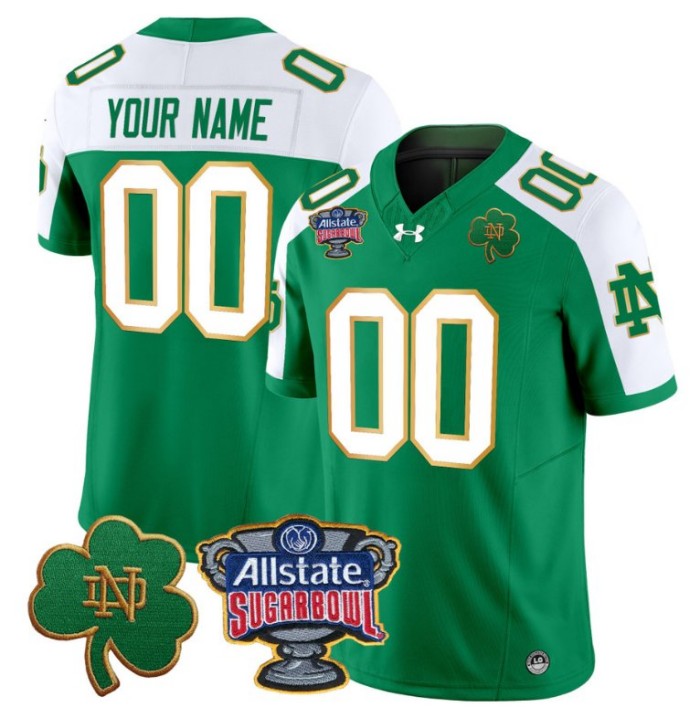 Custom Notre Dame Fighting Irish Jersey 2024 Sugar Bowl Patch Vapor Green Alternate