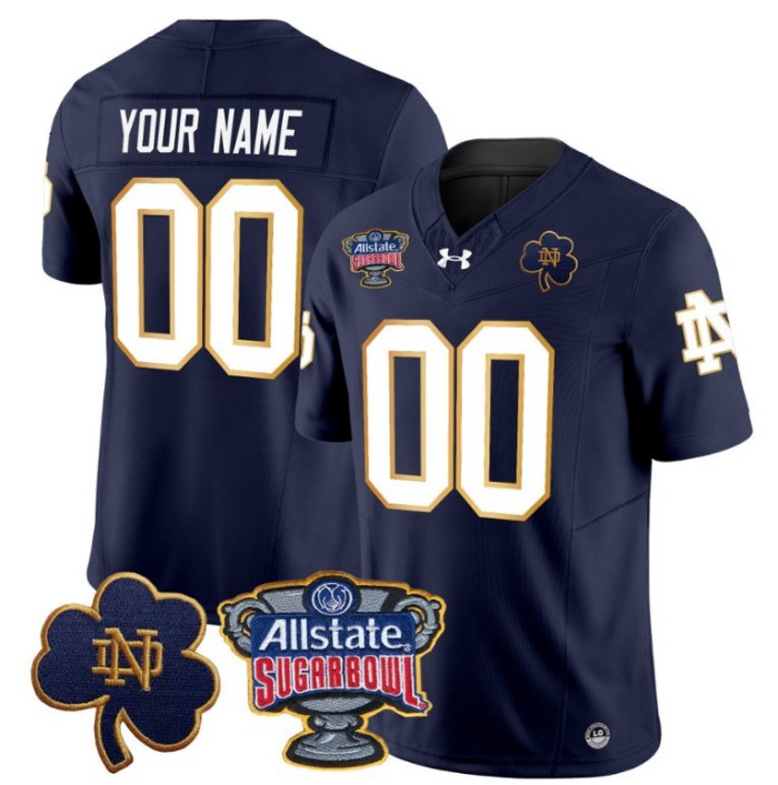 Custom Notre Dame Fighting Irish Jersey 2024 Sugar Bowl Patch Vapor Navy