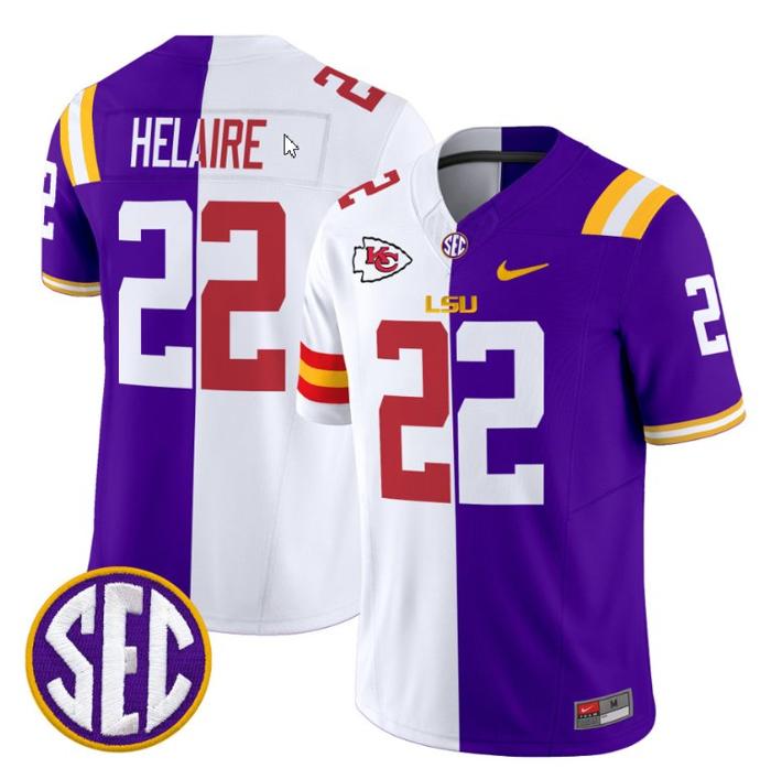 Men's Nike Clyde Edwards-Helaire Jersey #22 LSU Tiger Split Vapor Limited V2 All Stitched