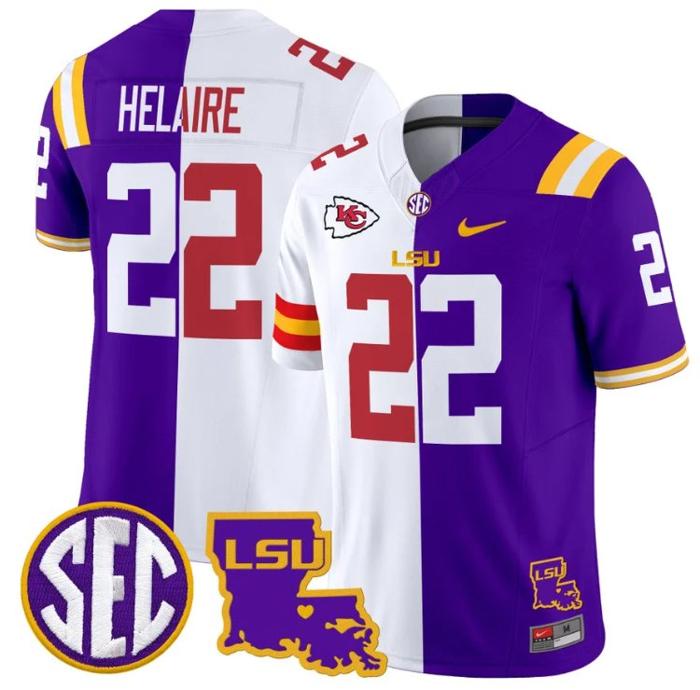 Men's Nike Clyde Edwards-Helaire Jersey #22 LSU Tiger Split FUSE Vapor Limited NCAA Football