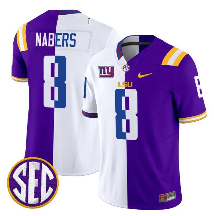 Men's Nike Malik Nabers Jersey #8 LSU Tiger Split Vapor Limited V2 Football Stitched