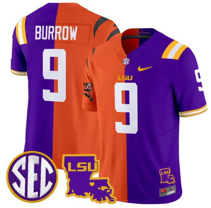 Men's Nike Joe Burrow Jersey #9 LSU Tiger Split FUSE Vapor Limited NCAA Football Stitched