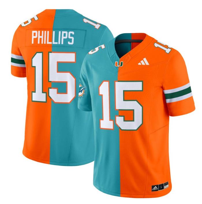 Men's Adidas Jalen Phillips Jersey #15 Miami Hurricanes Split Vapor V2 Football