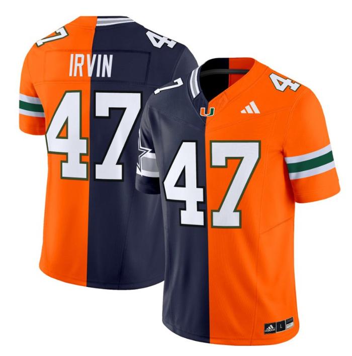 Men's Adidas Michael Irvin Jersey #47 Miami Hurricanes Split Vapor Limited V2 Football Stitched