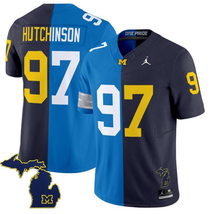 Men's Jordan Brand Aidan Hutchinson Jersey #97 Michigan Wolverines Split Vapor Limited Football