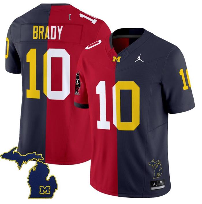 Men's Jordan Brand Tom Brady Jersey Buccaneers #10 Michigan Wolverines Split Vapor Limited Football