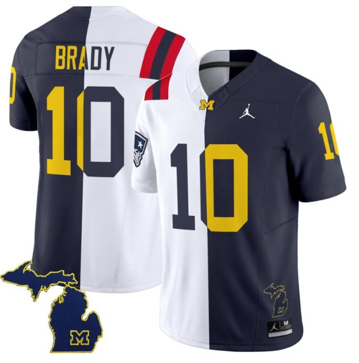 Men's Jordan Brand Tom Brady Jersey Patriots #10 Michigan Wolverines Split Vapor Limited Football