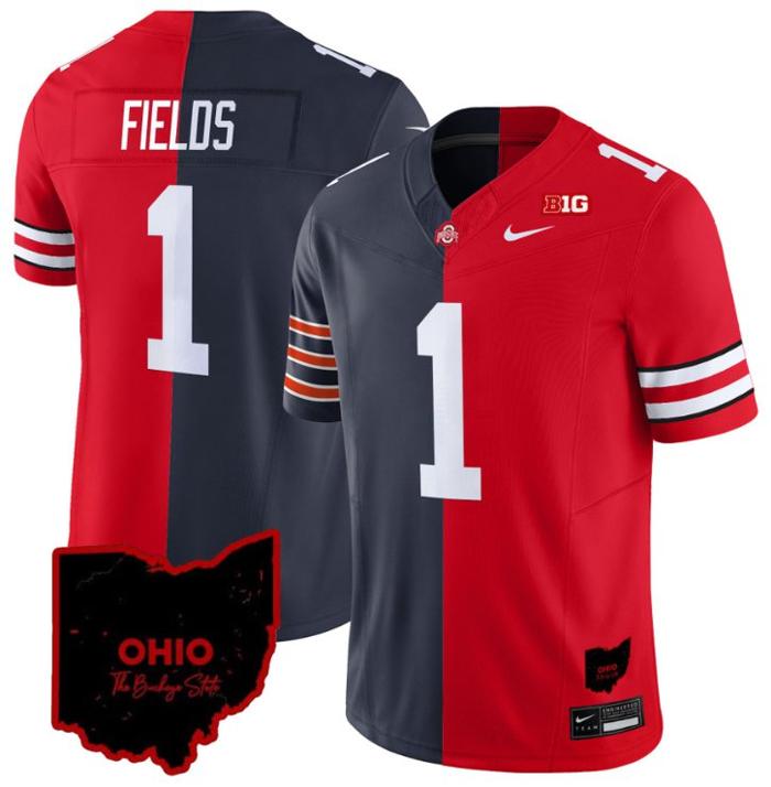 Men's Nike Justin Fields Jersey Bears #1 Ohio State Buckeyes Split FUSE Vapor NCAA Football Stitched