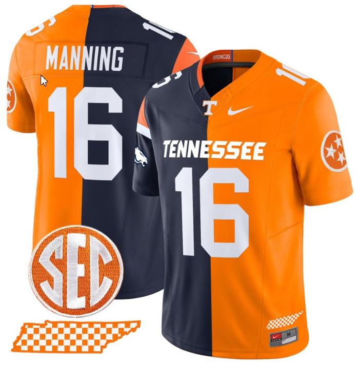 Men's Nike Peyton Manning Jersey Broncos #16 Tennessee Volunteers Split FUSE Vapor Limited NCAA Football