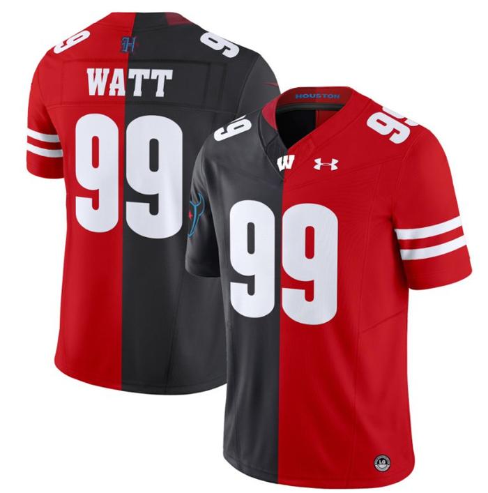 Men's Under Armour T.J. Watt Jersey Texans #99 Wisconsin Badgers Split Vapor Limited NCAA Football