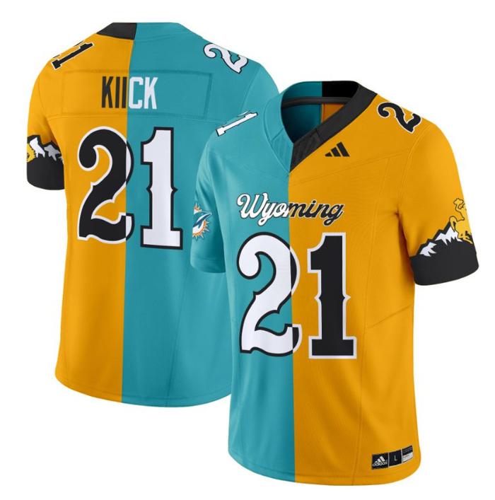 Men's Adidas Jim Kiick Jersey #21 Wyoming Cowboys Split Vapor Limited NCAA Football Stitched