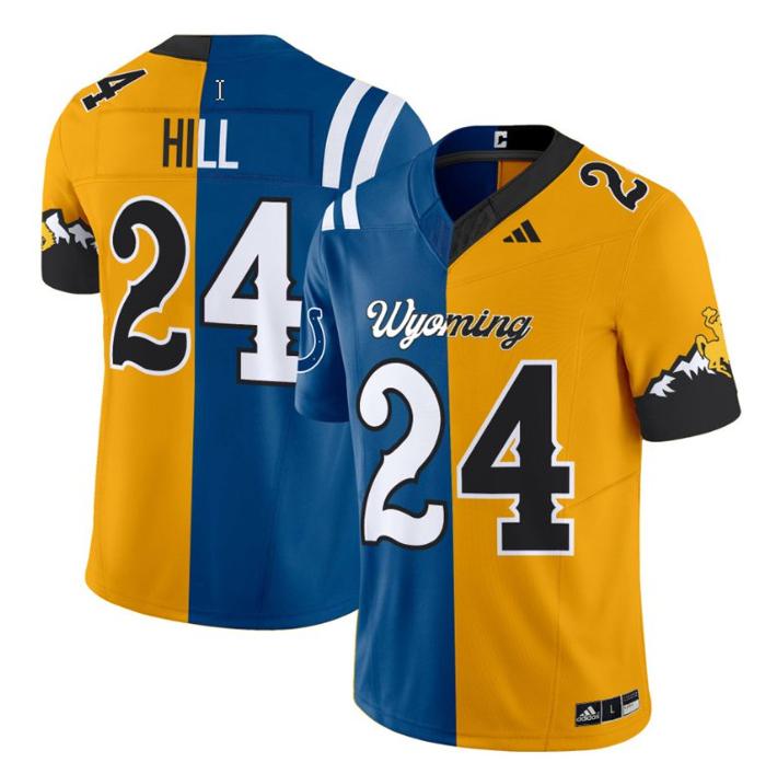 Men's Adidas Jerry Hill Jersey #24 Wyoming Cowboys Split Vapor Limited NCAA Football Stitched