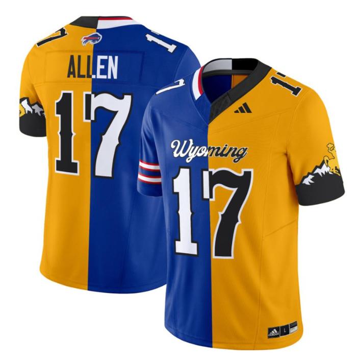 Men's Adidas Josh Allen Jersey #17 Wyoming Cowboys Split Vapor Limited NCAA Football Stitched