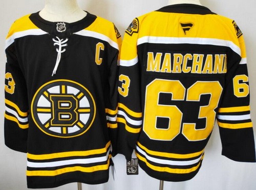 Men's Boston Bruins #63 Brad Marchand Black Authentic NHL Stitched Hockey Jersey