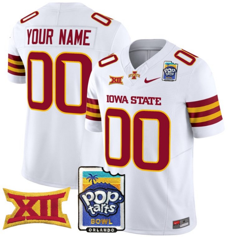 Custom Nike Iowa State Cyclones Jersey 2025 PopTarts Bowl Patch FUSE Vapor Limited NCAA Football Stitched White