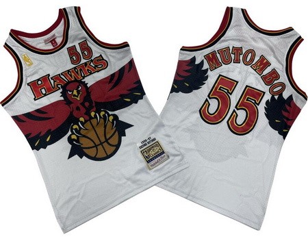 Men's Atlanta Hawks #55 Dikembe Mutombo White 1996 Throwback Swingman Jersey