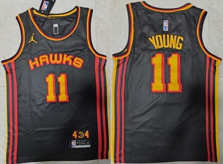 Men's Atlanta Hawks #11 Trae Young Black Statement Icon Swingman Jersey