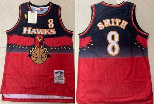 Men's Atlanta Hawks #8 Steve Smith Black Red 1996 Throwback Swingman Jersey