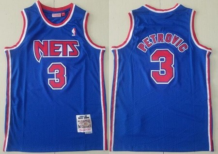 Men's Brooklyn Nets #3 Drazen Petrovic Blue 1992 Throwback Swingman Jersey