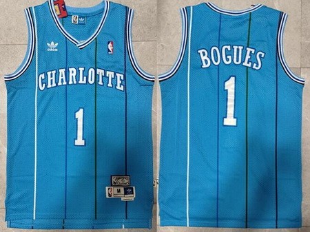 Men's Charlotte Hornets #1 Tyrone Bogues Blue Hollywood Classic Swingman Jersey