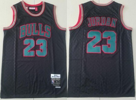 Men's Chicago Bulls #23 Michael Jordan Black Plaid 1997 Throwback Swingman Jersey