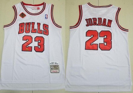 Men's Chicago Bulls #23 Michael Jordan White 20th Anniversary Signature Swingman Jersey