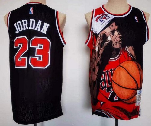 Men's Chicago Bulls #23 Michael Jordan Black Portrait Throwback Swingman Jersey