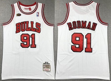 Men's Chicago Bulls #91 Dennis Rodman White 1997 Finals Throwback Swingman Jersey