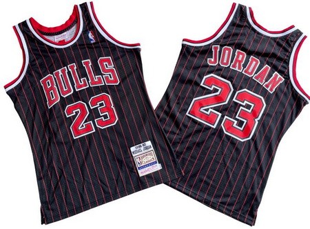 Men's Chicago Bulls #23 Michael Jordan Black Stripes Throwback Swingman Jersey